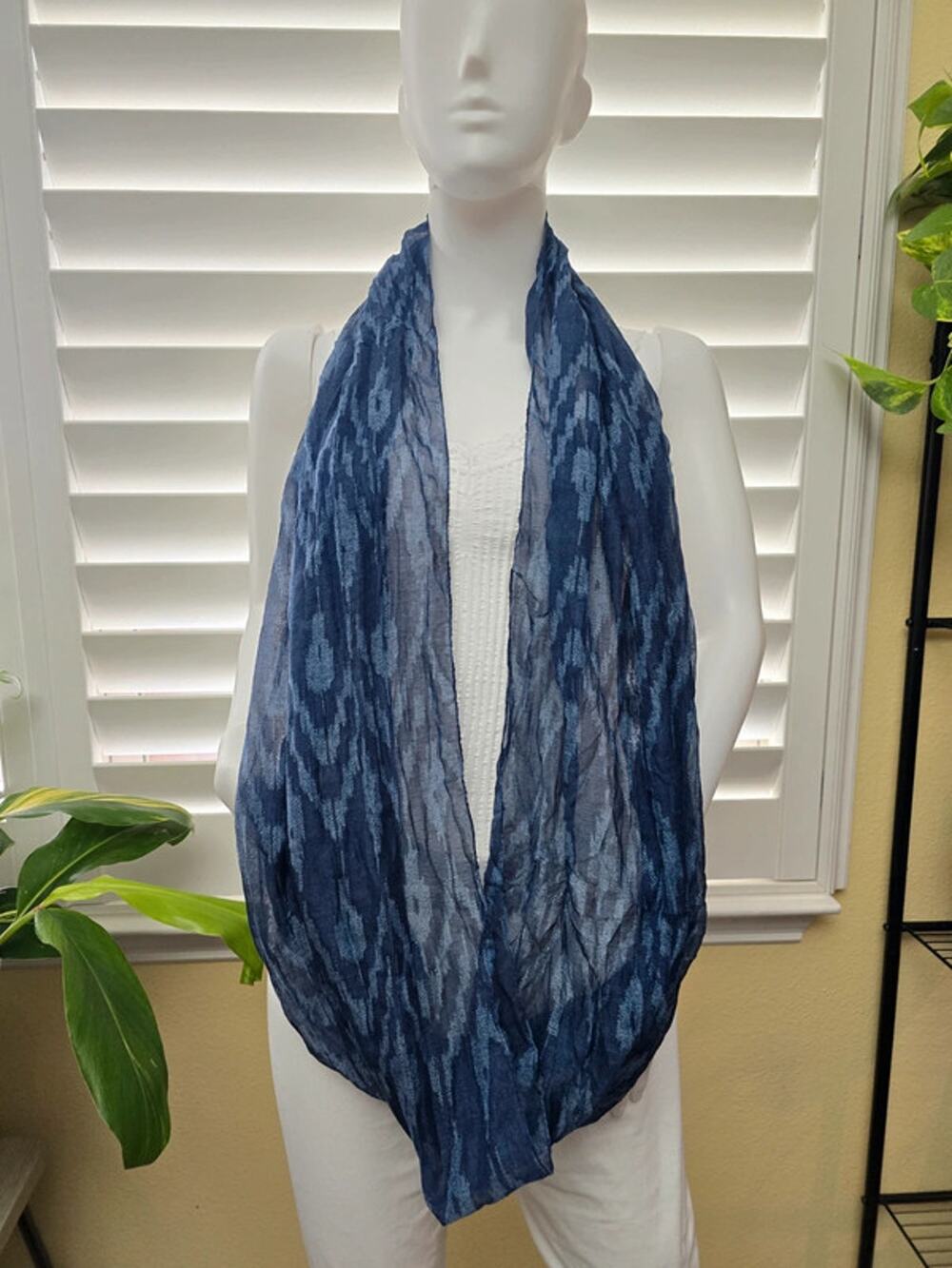 Navy Blue Patterned 90s Y2K Infinity Scarf OSFM